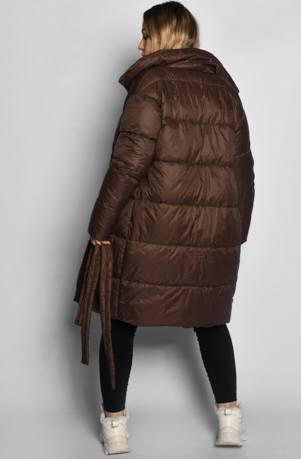Демісезонна стьобана куртка-пальто коричнева | 77964