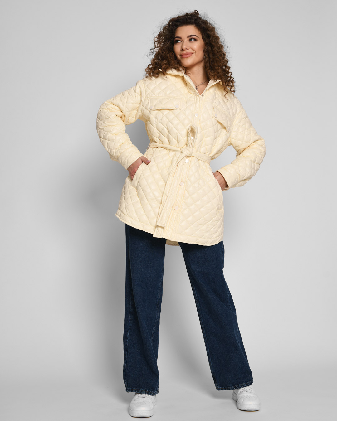 Демісезонна стьобана куртка-сорочка айворі | 78334 Демісезонна стьобана куртка-сорочка айворі | 78334