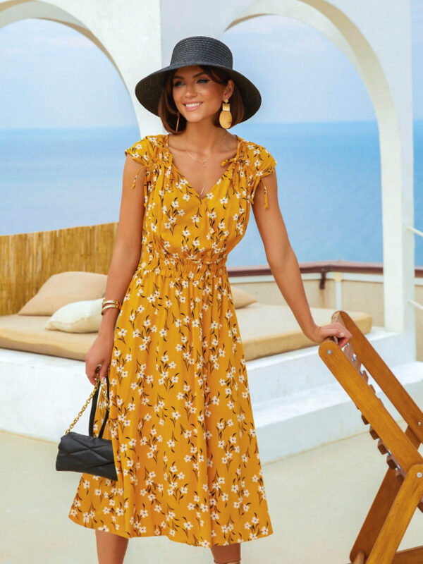 Літнє плаття жовте з квітчастим принтом | 78139