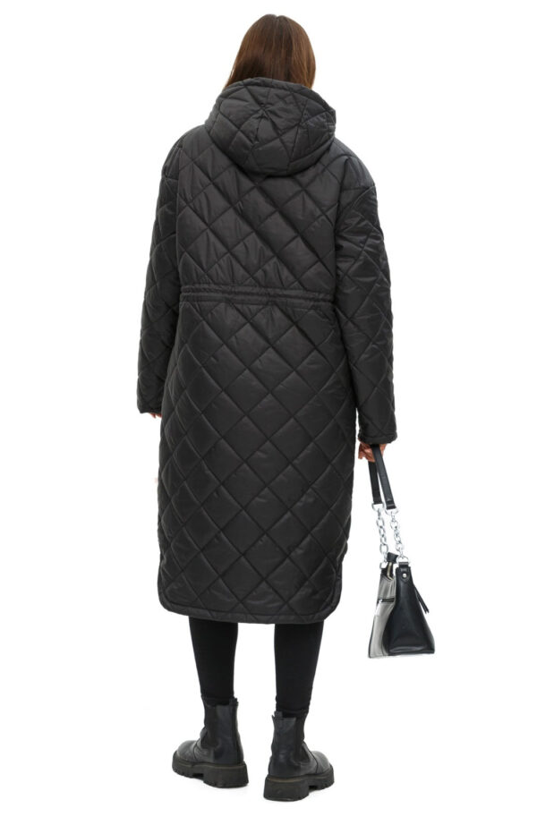 Стьобаний плащ чорний із каптуром | 77879