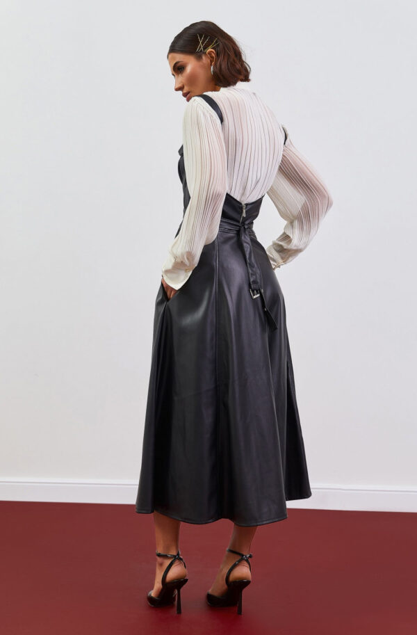 Оригінальний сарафан чорний з екошкіри | 78115