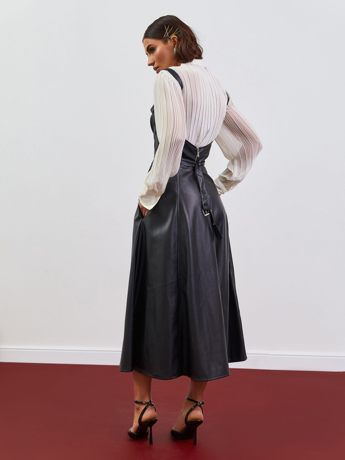 Оригінальний сарафан чорний з екошкіри | 78115 Оригінальний сарафан чорний з екошкіри | 78115