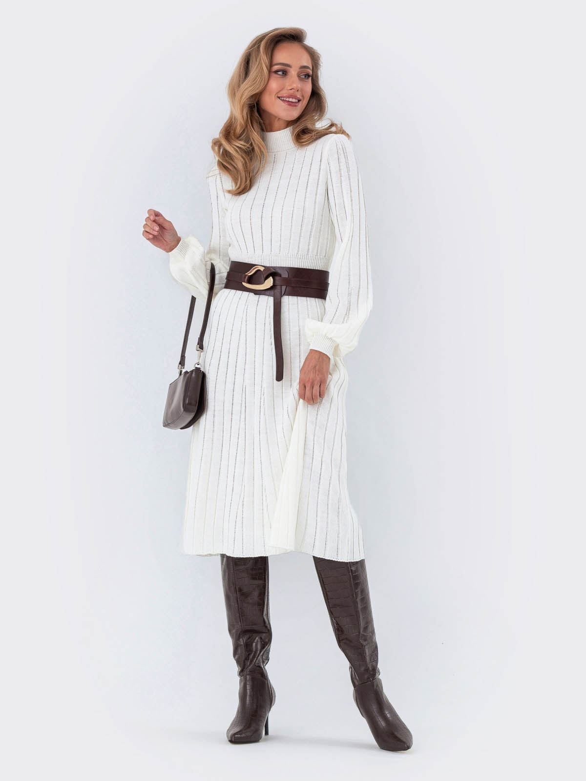 Сукня-кльош біла дрібної в'язки | 77340 Сукня-кльош біла дрібної в'язки | 77340