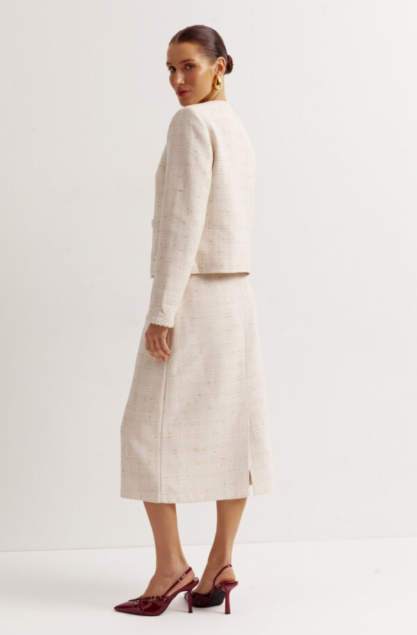 Твідовий костюм молочний зі спідницею | 77842
