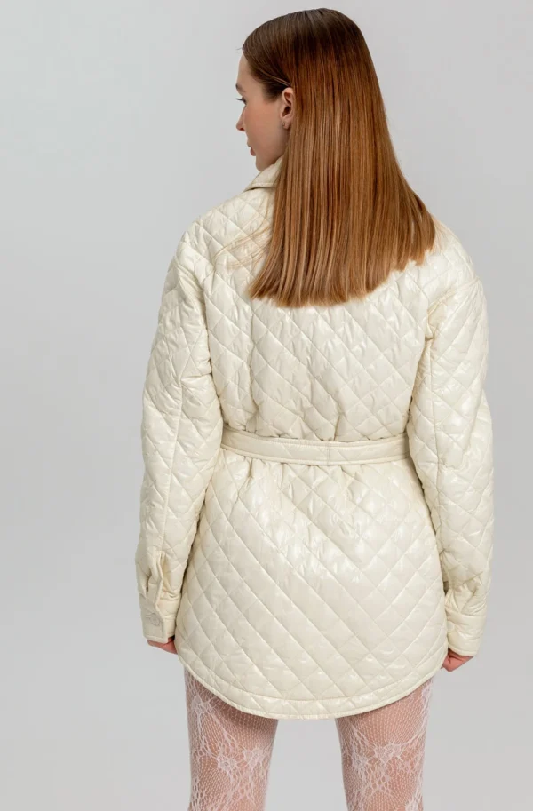 Демісезонна стьобана куртка-сорочка айворі | 78334