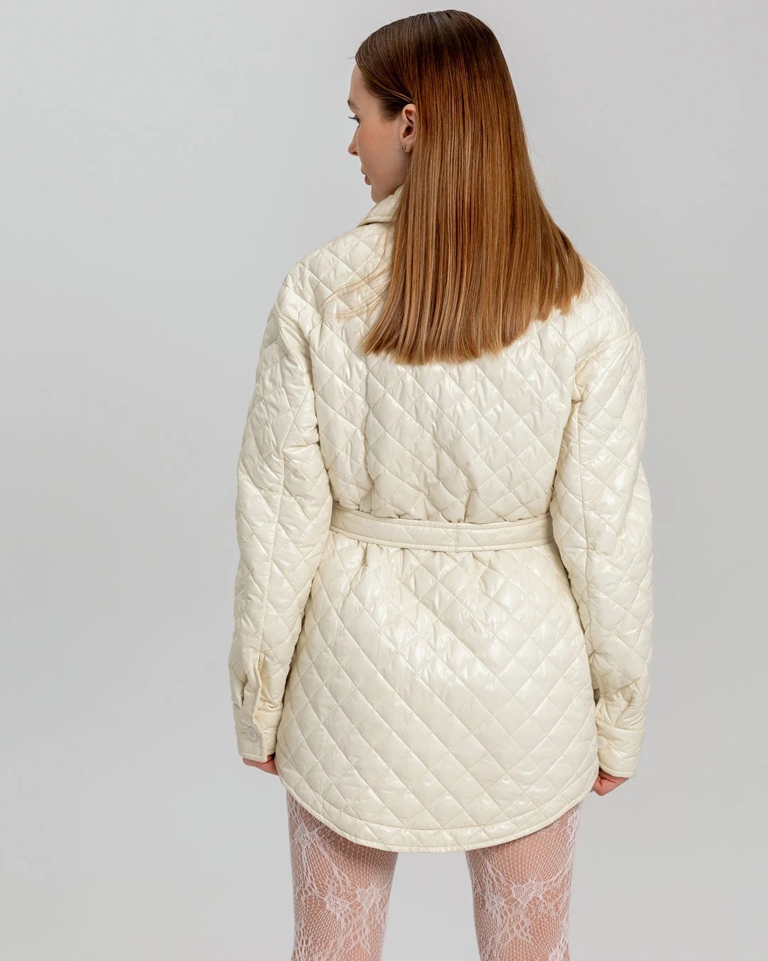 Демісезонна стьобана куртка-сорочка айворі | 78334 Демісезонна стьобана куртка-сорочка айворі | 78334