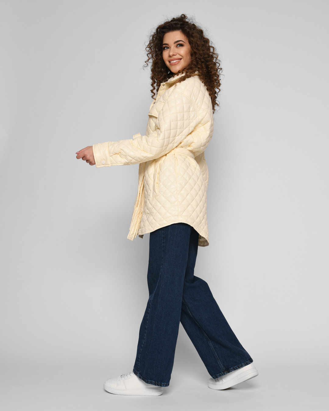 Демісезонна стьобана куртка-сорочка айворі | 78334 Демісезонна стьобана куртка-сорочка айворі | 78334