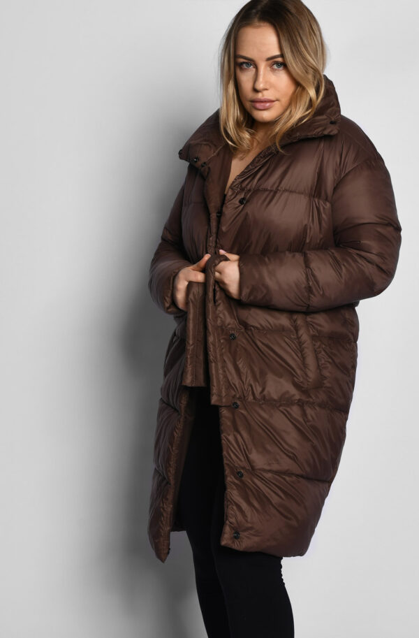 Демісезонна стьобана куртка-пальто коричнева | 77964