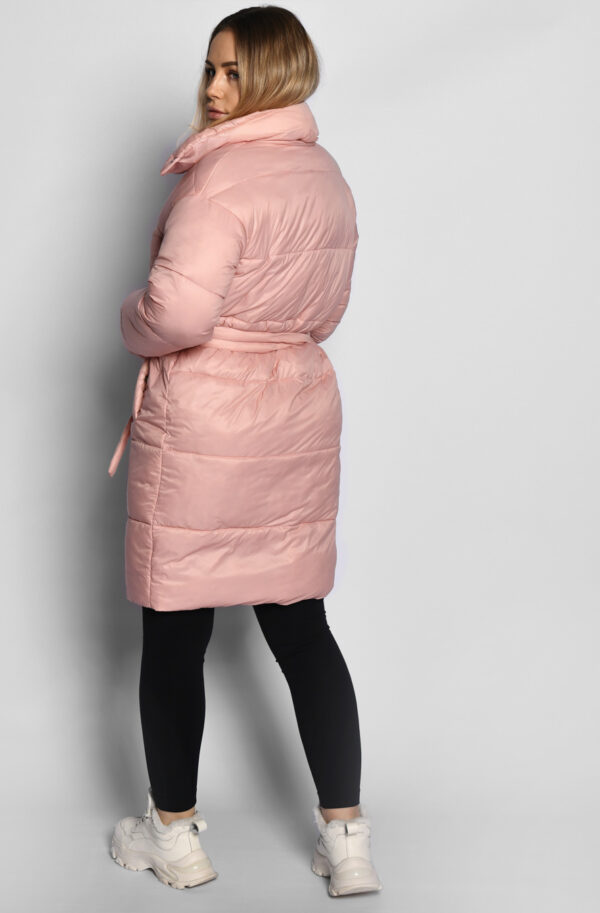 Демісезонна стьобана куртка-пальто пудрова | 77954