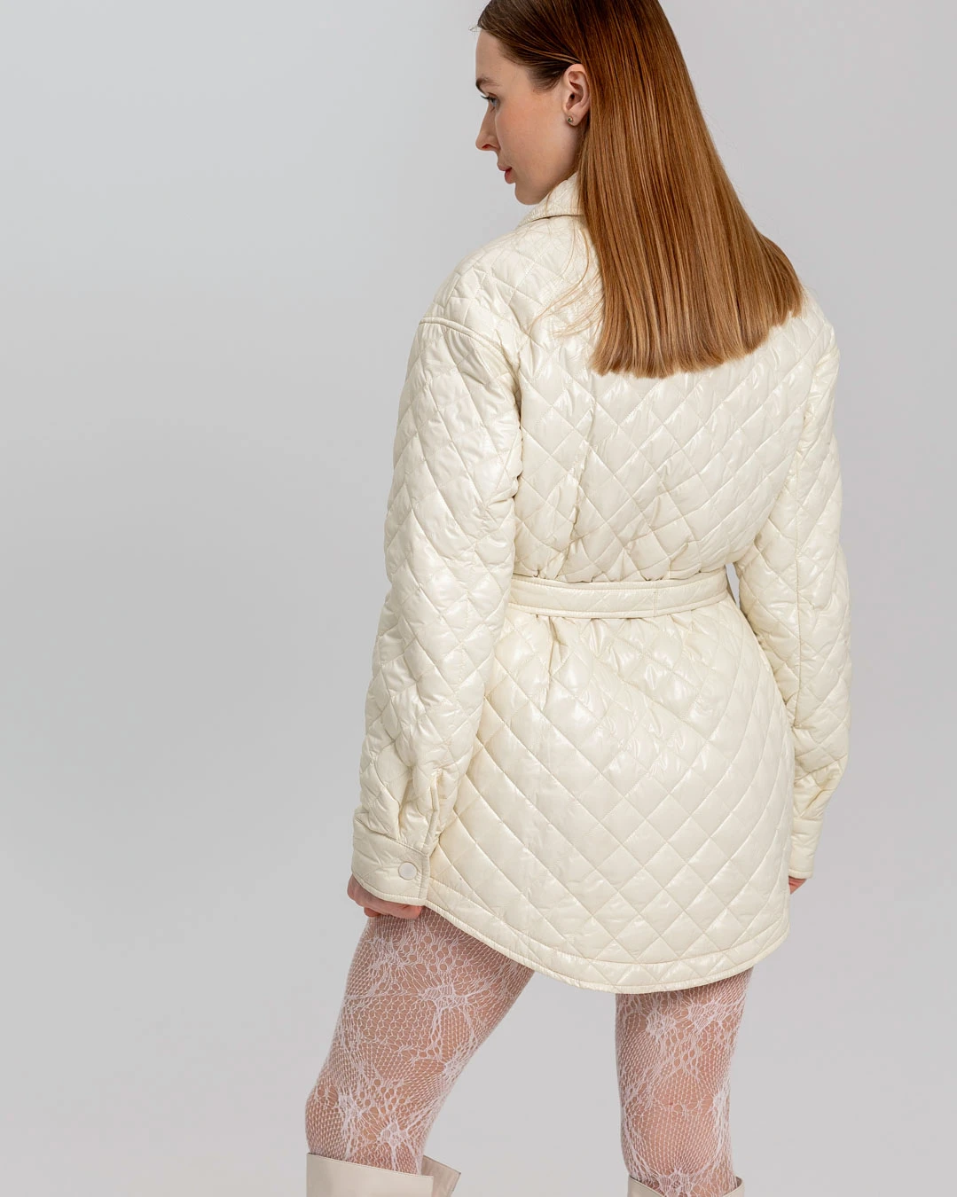 Демісезонна стьобана куртка-сорочка айворі | 78334 Демісезонна стьобана куртка-сорочка айворі | 78334