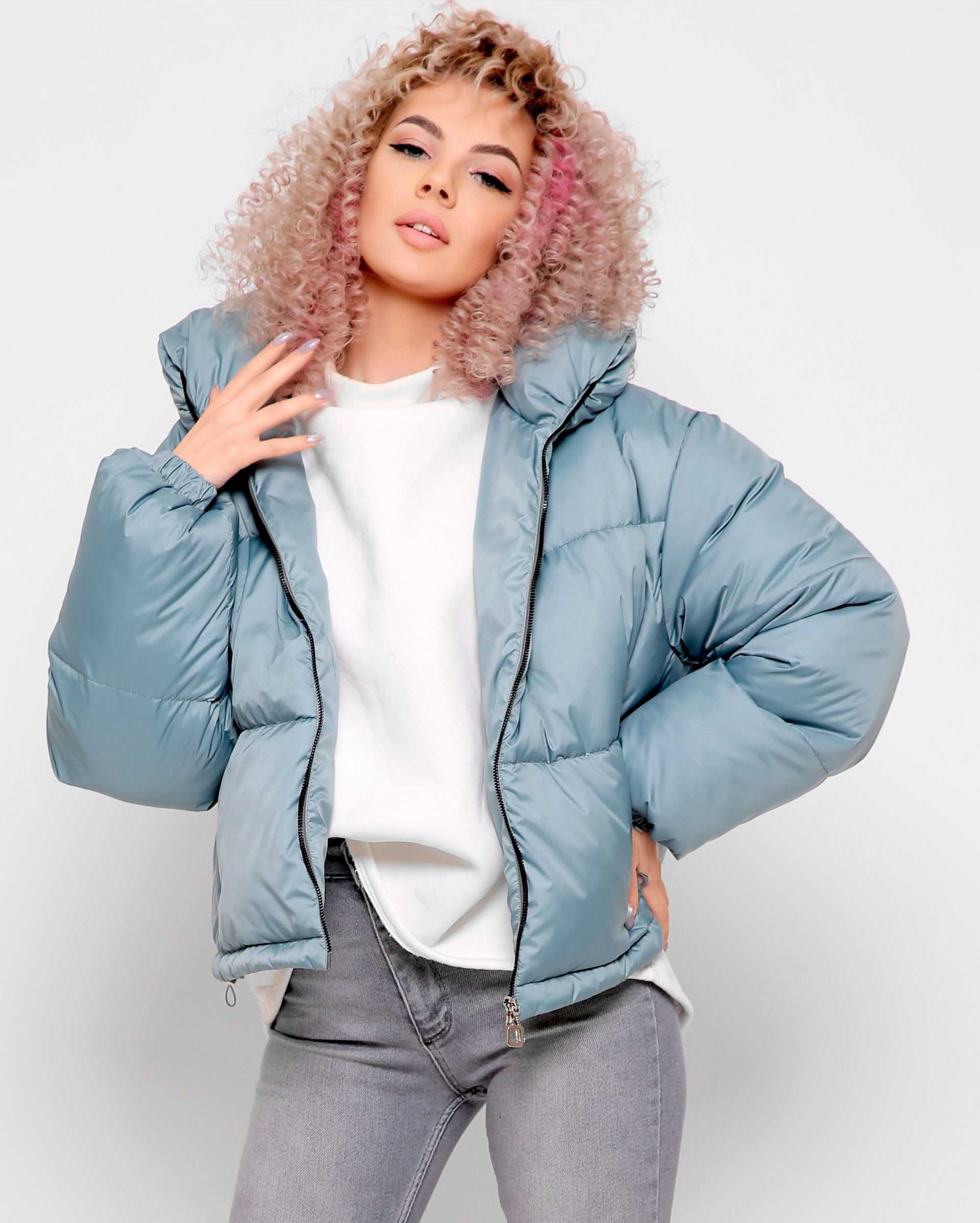 Демісезонна куртка м'ятна з високим коміром | 78269 Демісезонна куртка м'ятна з високим коміром | 78269