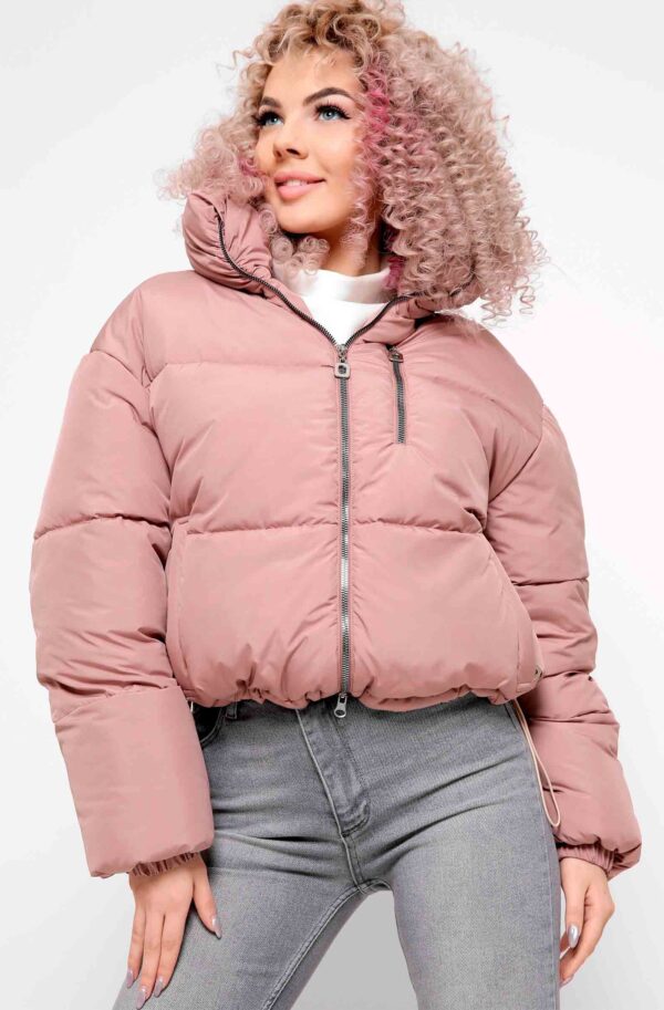 Демісезонна куртка пудрова з високим коміром | 78257