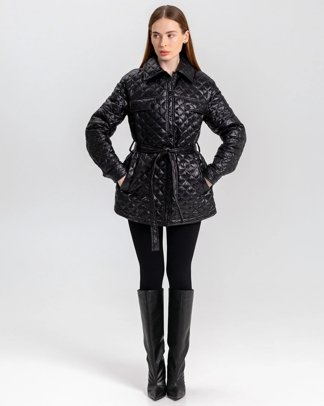 Демісезонна стьобана куртка-сорочка чорна | 78316 Демісезонна стьобана куртка-сорочка чорна | 78316