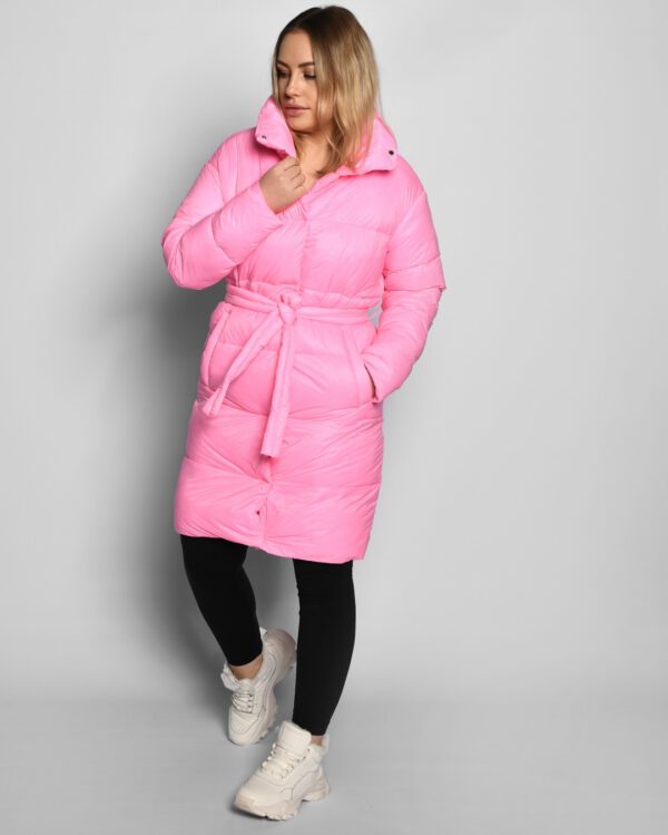 Демісезонна стьобана куртка-пальто рожева | 77941