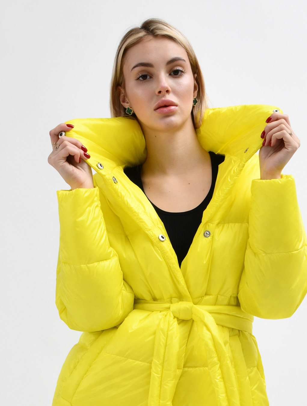 Демісезонна стьобана куртка-пальто лимонна Демісезонна стьобана куртка-пальто лимонна