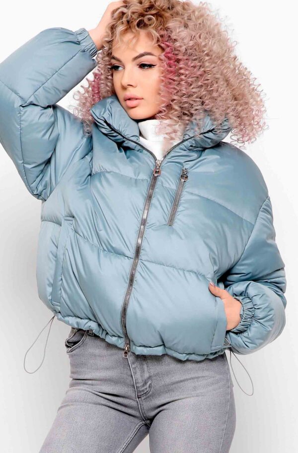 Демісезонна куртка м'ятна з високим коміром | 78269