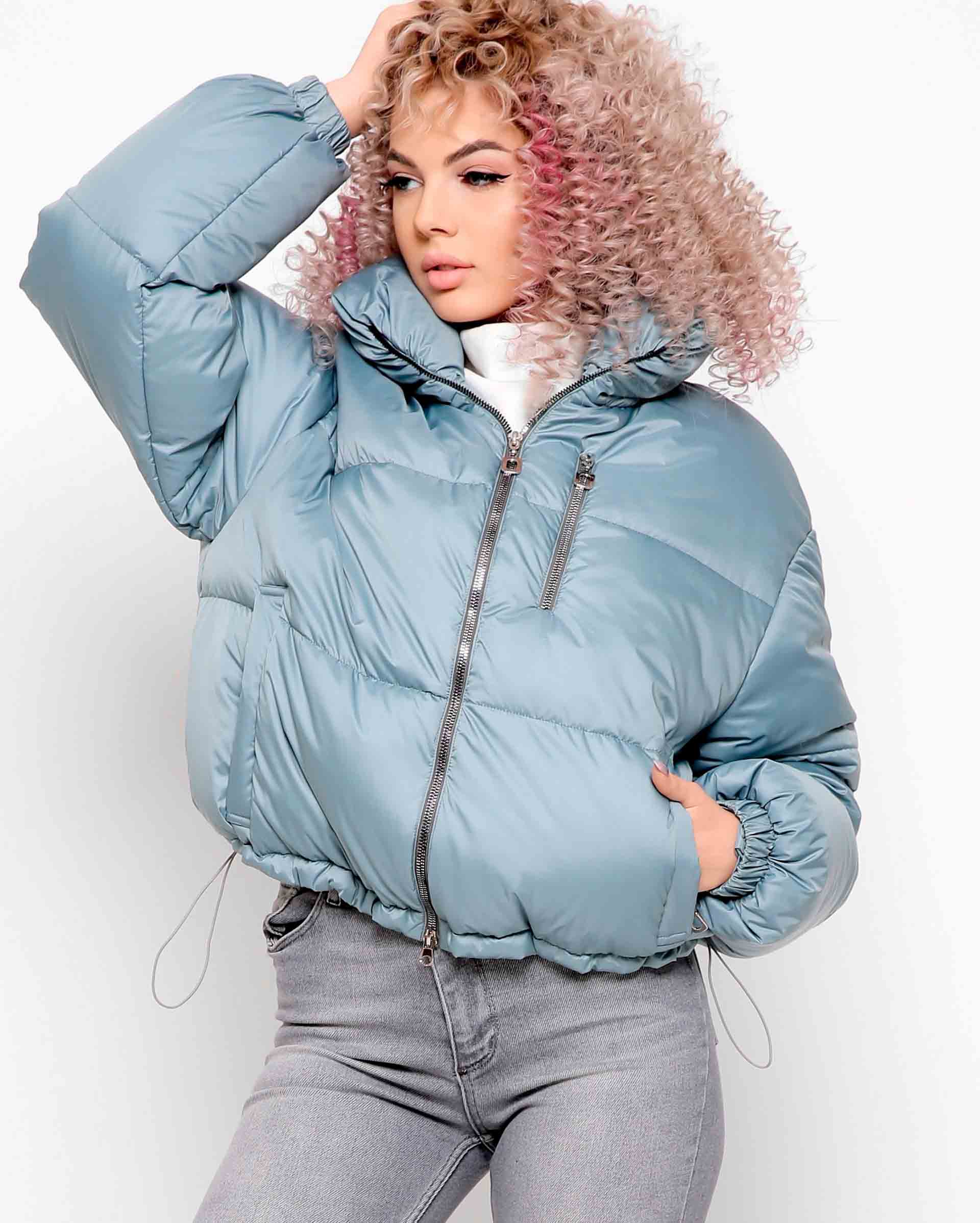 Демісезонна куртка м'ятна з високим коміром | 78269 Демісезонна куртка м'ятна з високим коміром | 78269