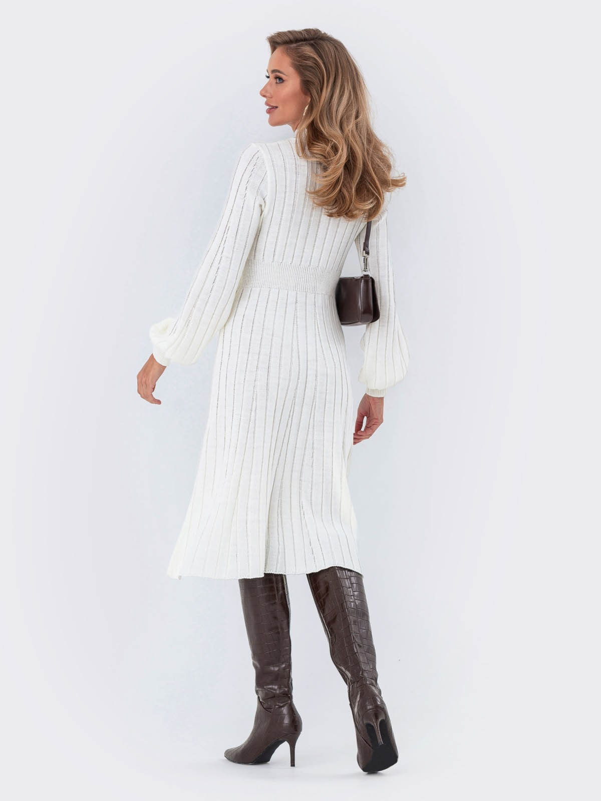 Сукня-кльош біла дрібної в'язки | 77340 Сукня-кльош біла дрібної в'язки | 77340