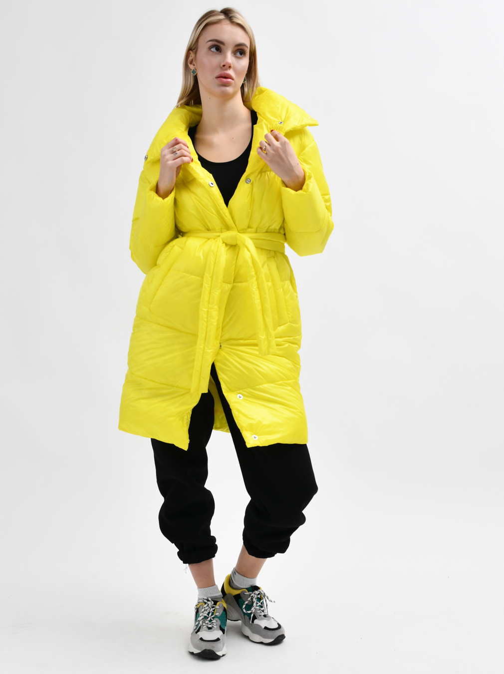 Демісезонна стьобана куртка-пальто лимонна Демісезонна стьобана куртка-пальто лимонна