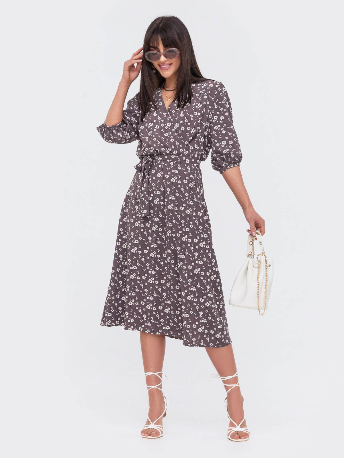 Плаття коричневе у квітковий принт | 79732