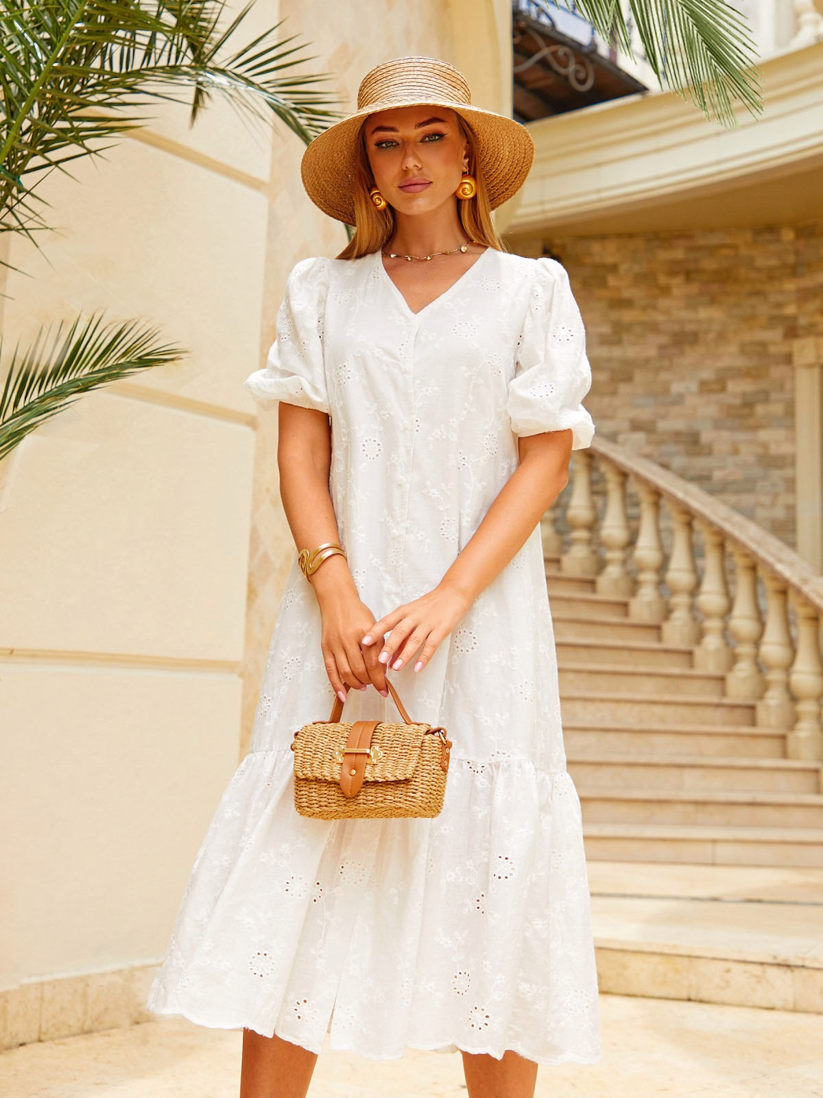 Літня сукня з прошви біла вільного крою | 78922