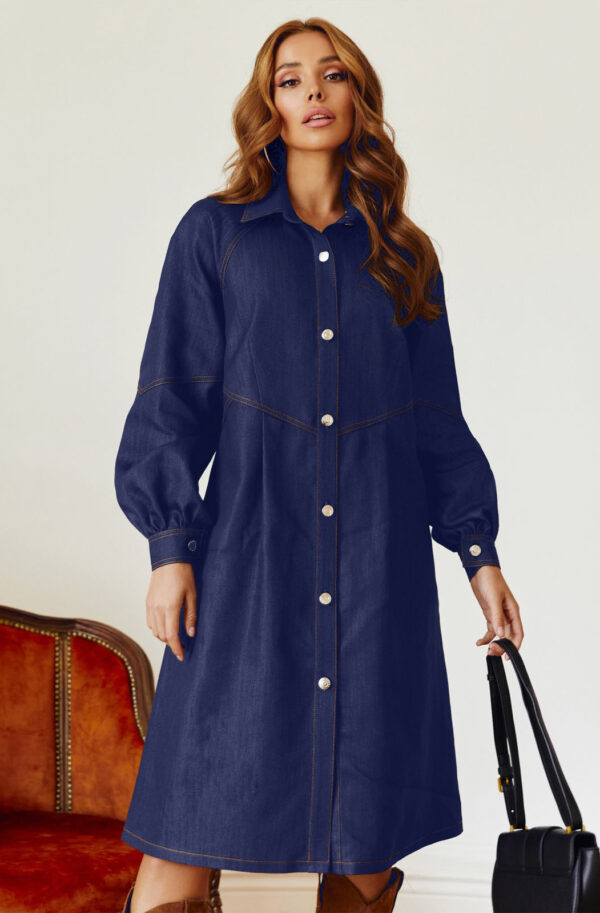 Джинсова сукня-сорочка темно-синя А-силуету | 78543