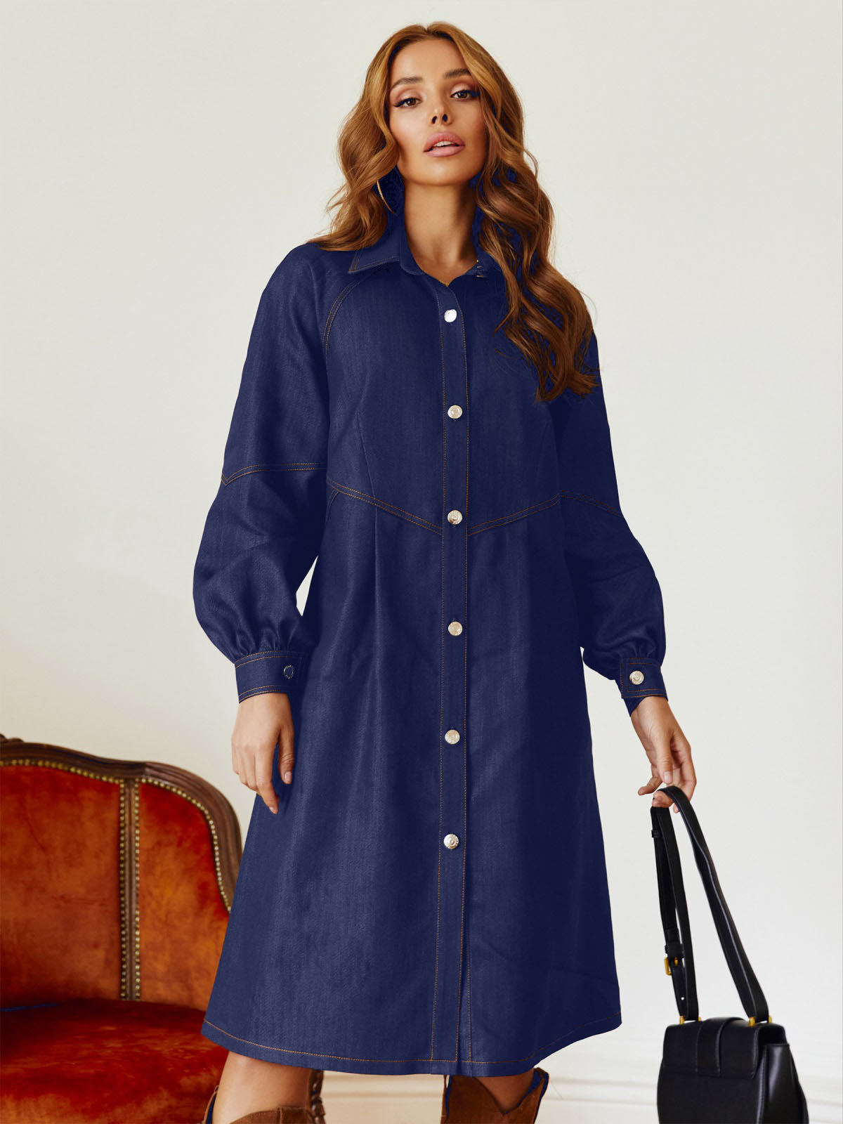 Джинсова сукня-сорочка темно-синя А-силуету | 78543 Джинсова сукня-сорочка темно-синя А-силуету | 78543