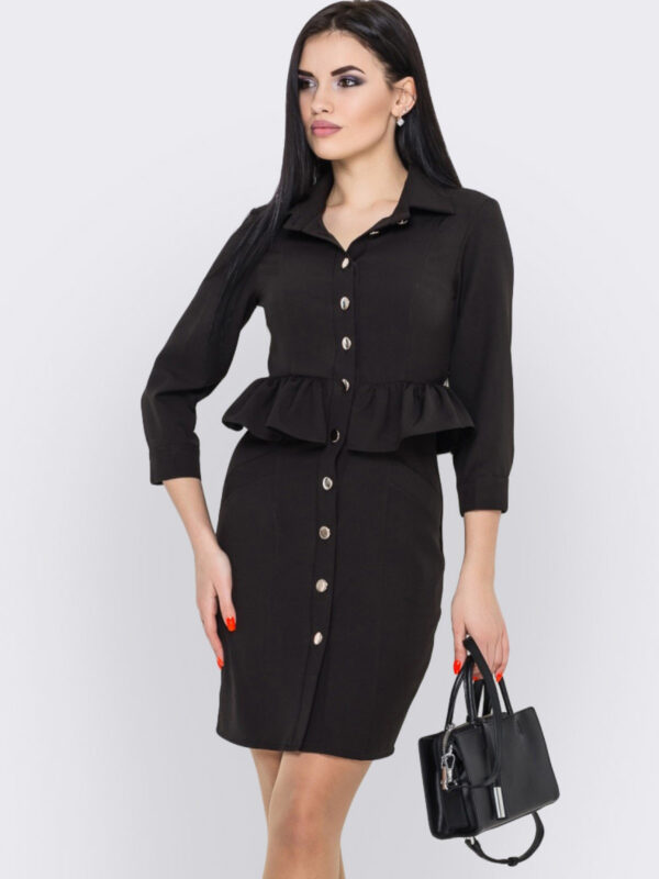 Оригінальна сукня-сорочка чорна з баскою | 79663