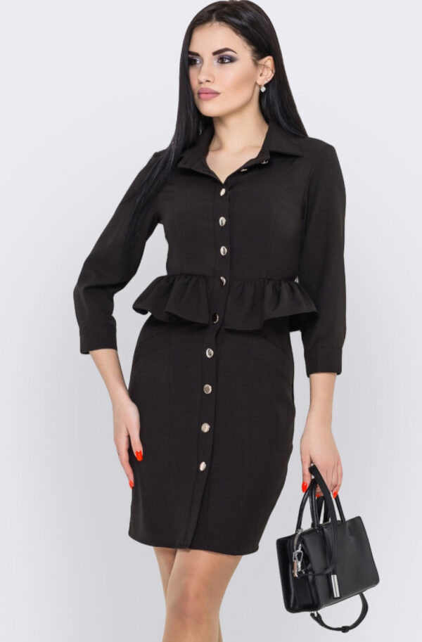 Оригінальна сукня-сорочка чорна з баскою | 79663