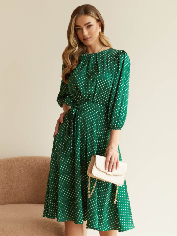 Шовоква сукня-кльош зелена в горошок | 79577