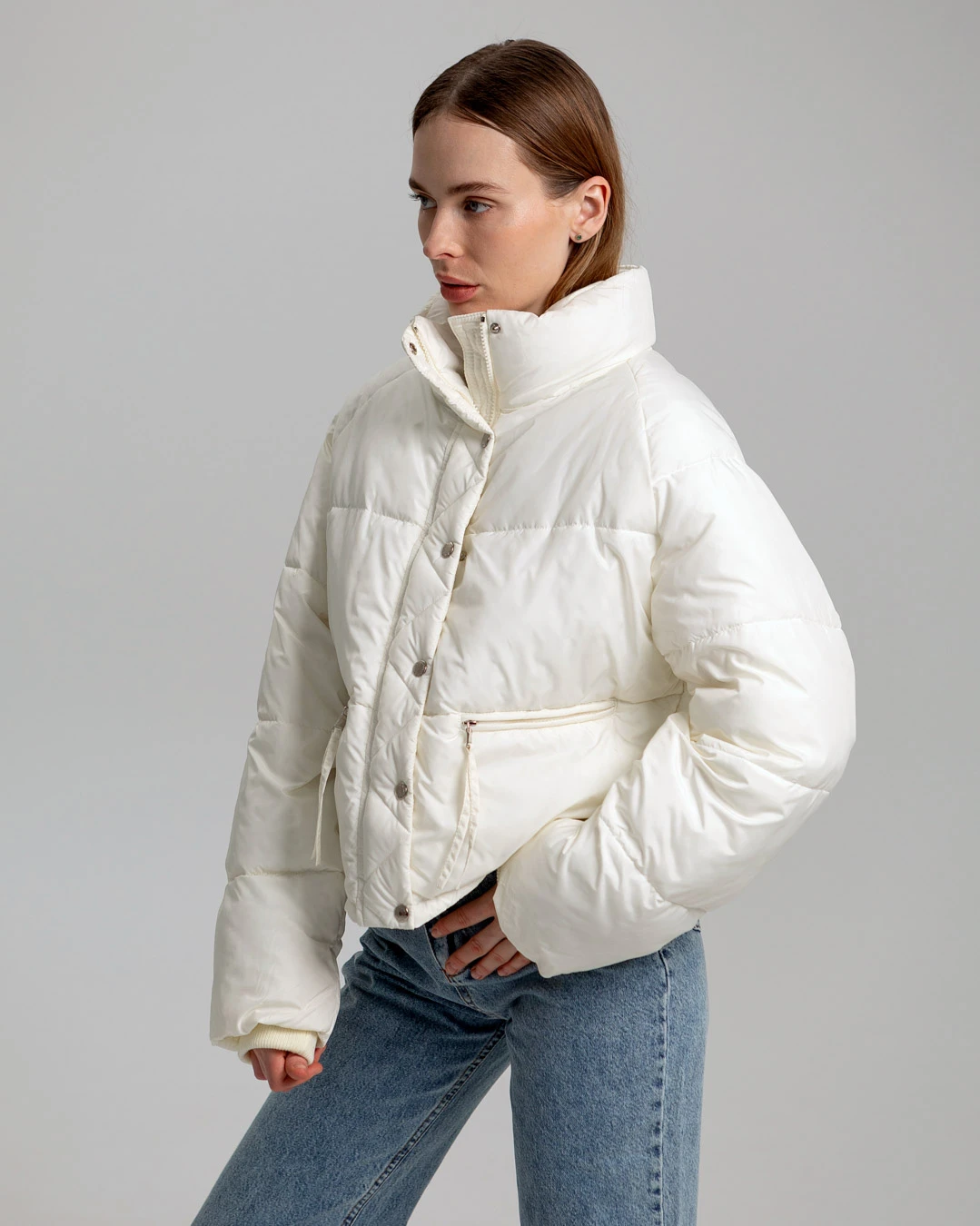 Демісезонна коротка куртка oversize молочна | 78403