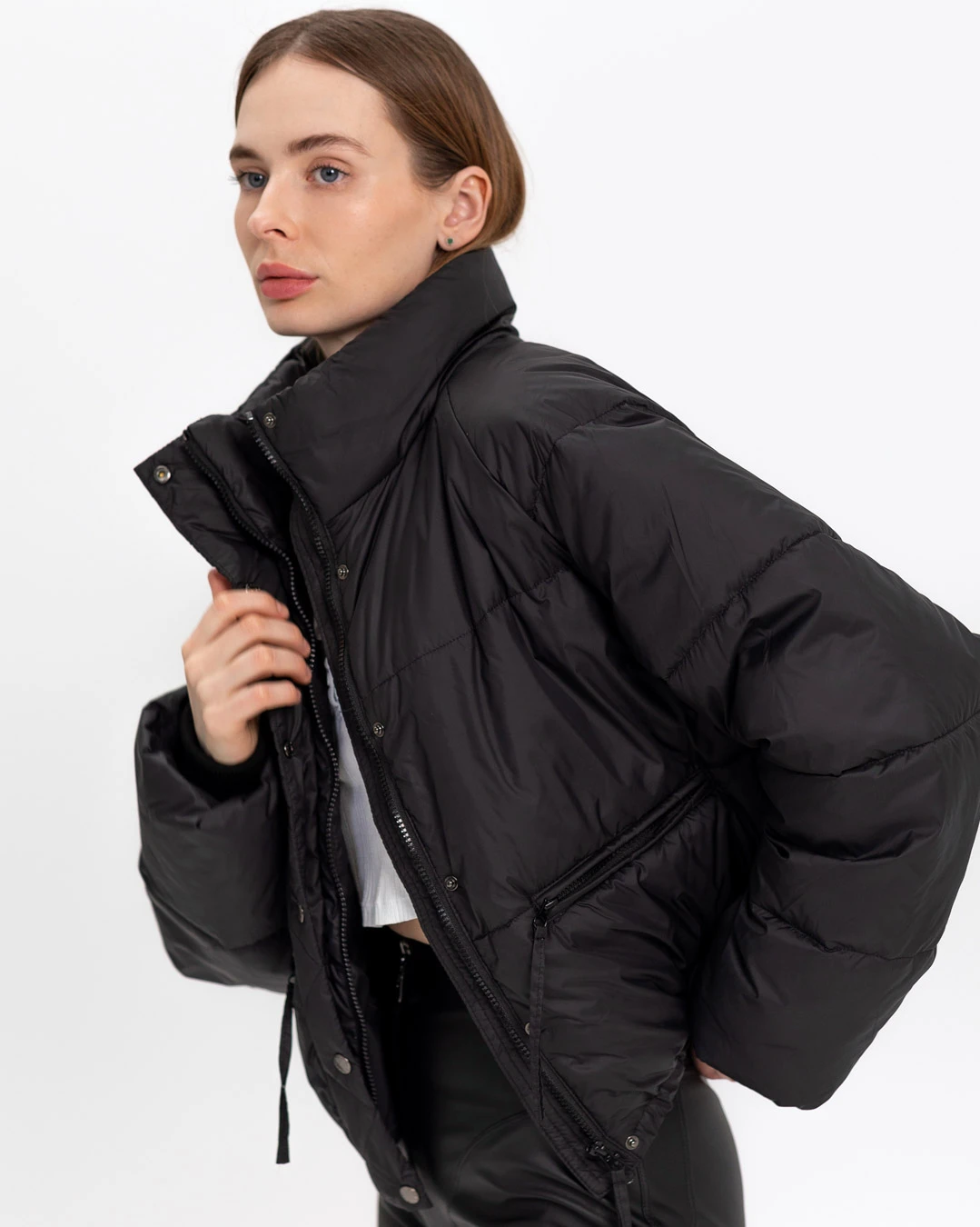 Демісезонна коротка куртка oversize чорна | 78373