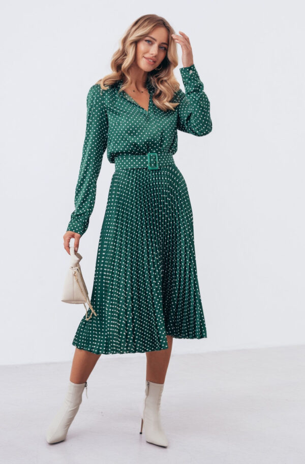 Плаття зелене плісе в принт горошок | 78981