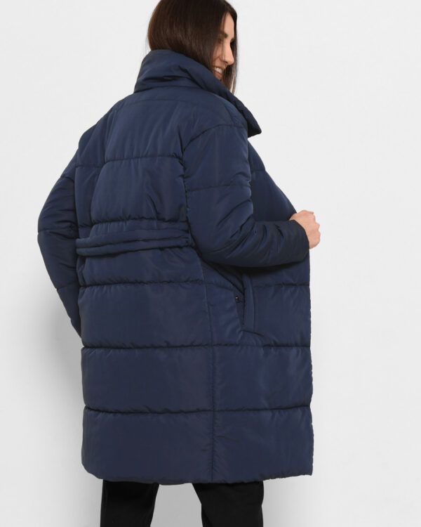 Куртка-пальто з поясом темно-синя | 78356