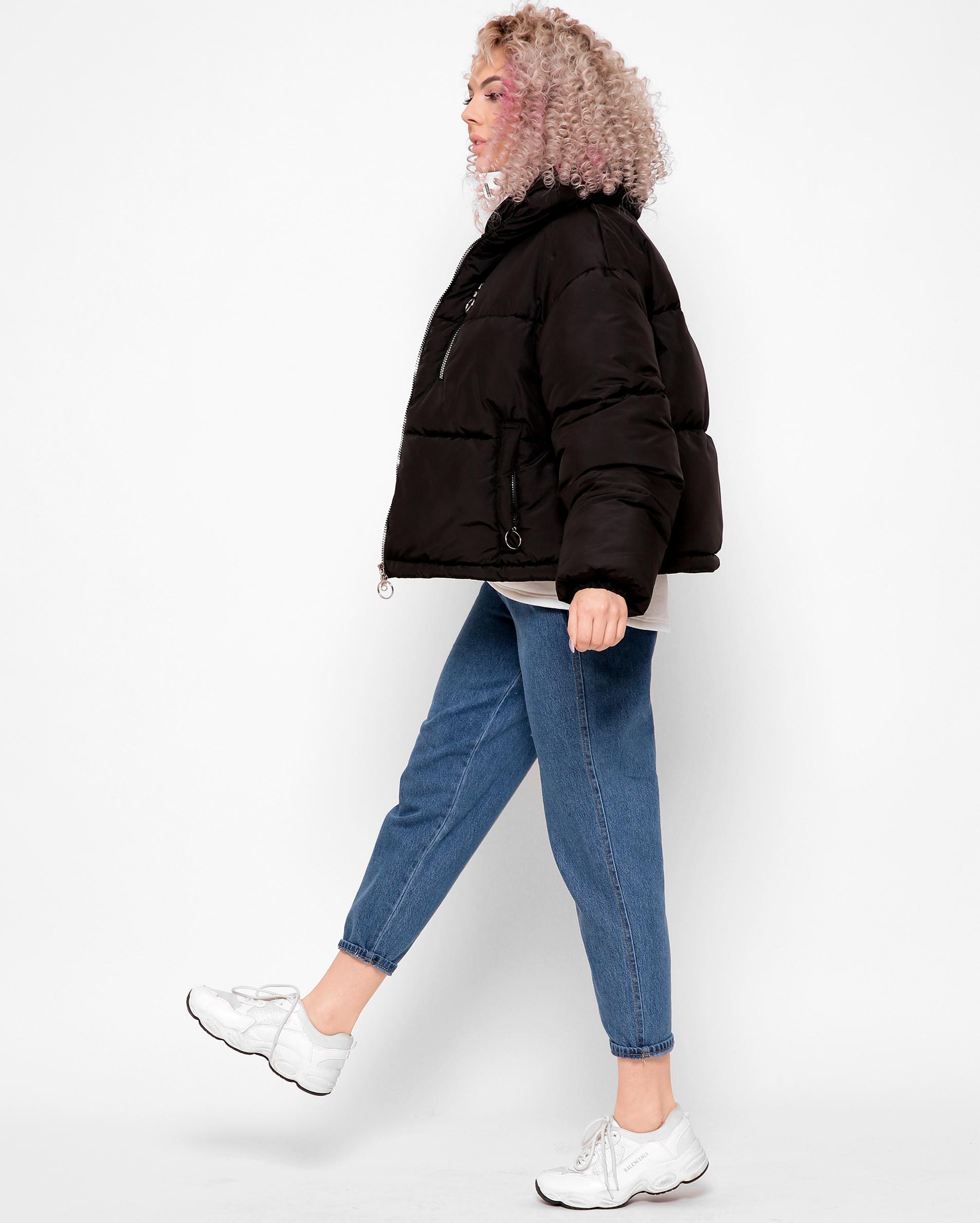 Демісезонна куртка чорна з високим коміром | 78364 Демісезонна куртка чорна з високим коміром | 78364