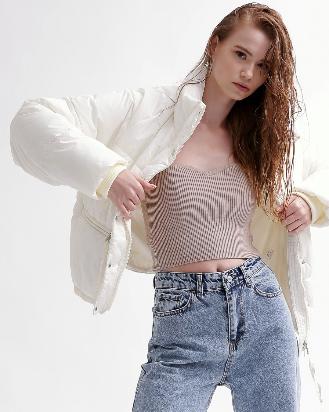 Демісезонна коротка куртка oversize молочна | 78403