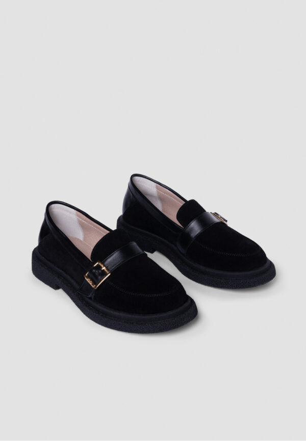 Жіночі замшеві туфлі чорні з пряжкою | 78669