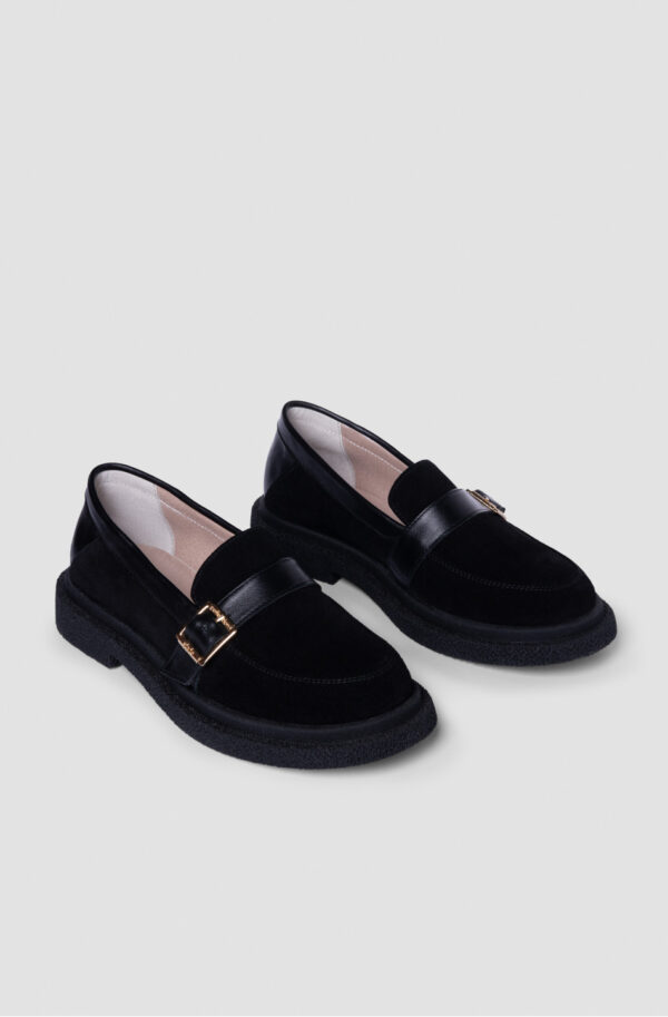 Жіночі замшеві туфлі чорні з пряжкою | 78669
