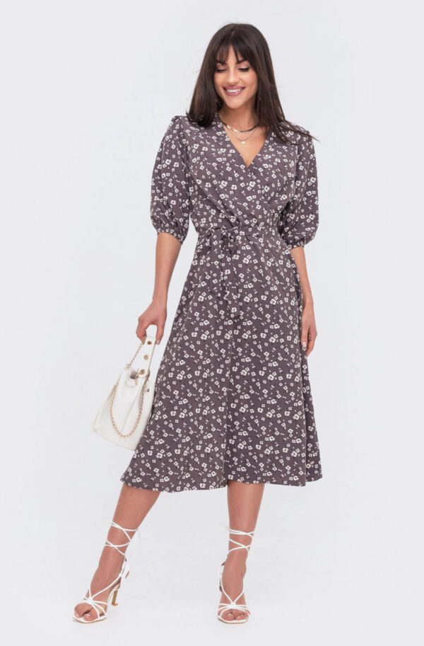 Плаття коричневе у квітковий принт | 79732