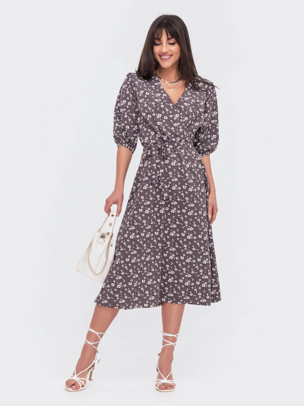 Плаття коричневе у квітковий принт | 79732