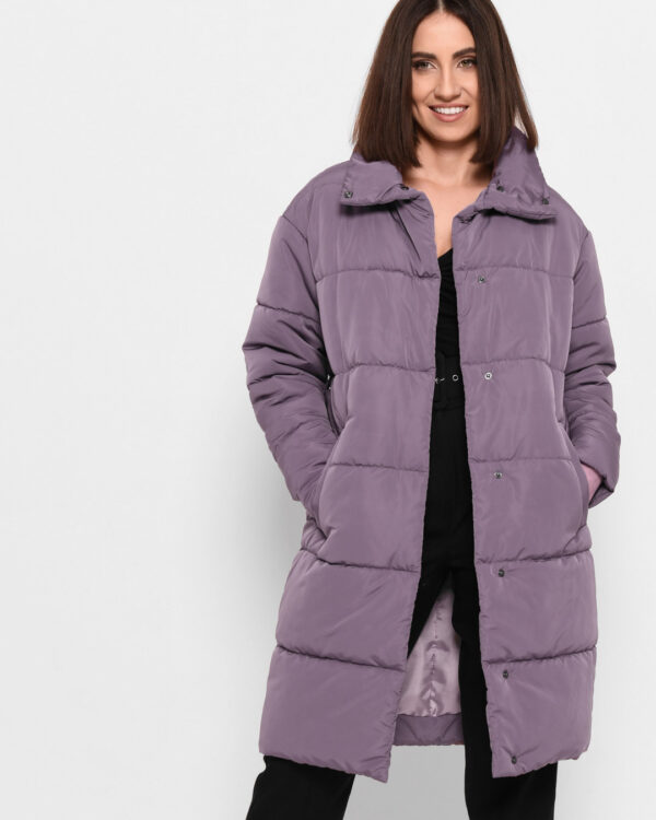 Демісезонна куртка-пальто з поясом фіолетова | 78346