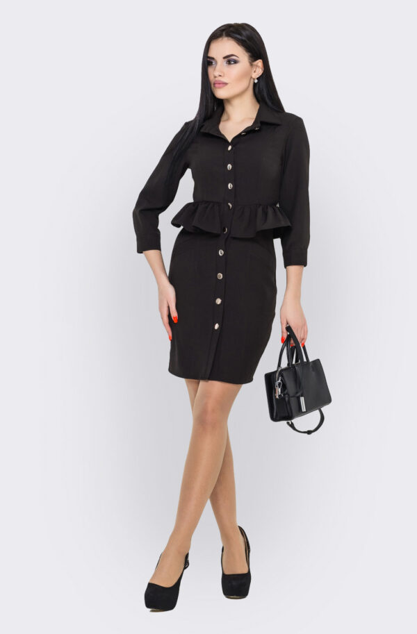 Оригінальна сукня-сорочка чорна з баскою | 79663