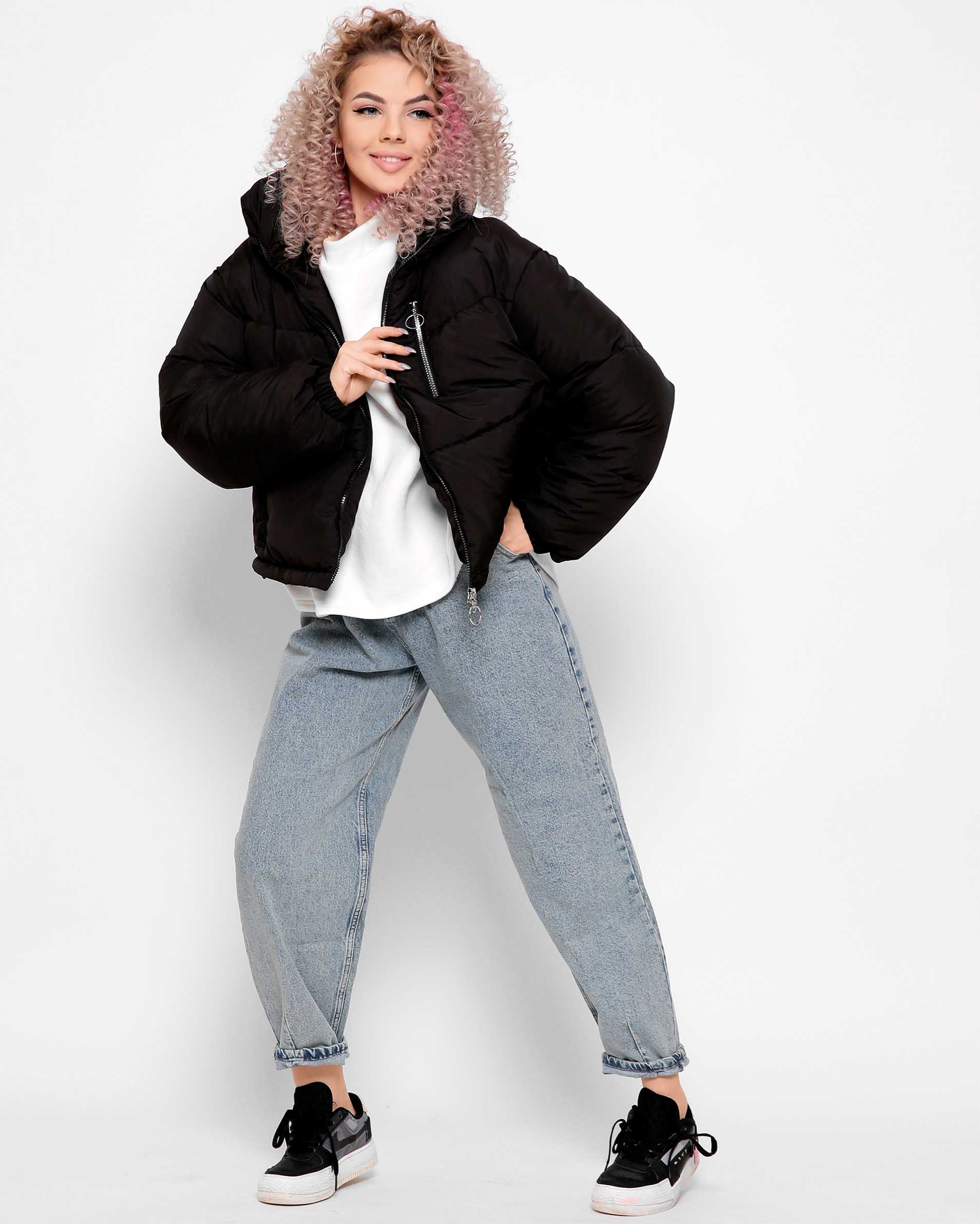 Демісезонна куртка чорна з високим коміром | 78364 Демісезонна куртка чорна з високим коміром | 78364