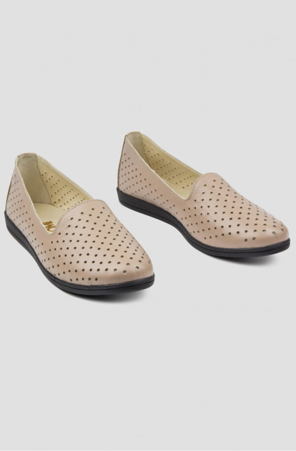 Літні шкіряні туфлі з перфорацією капучино | 78757