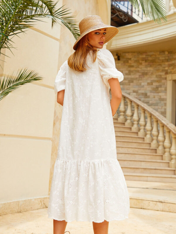 Літня сукня з прошви біла вільного крою | 78922