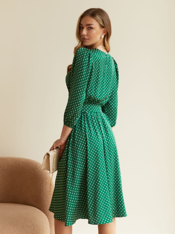 Шовоква сукня-кльош зелена в горошок | 79577
