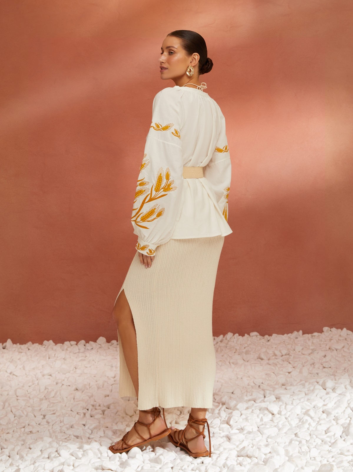 Бавовняна блуза молочна з вишивкою Колоски | 79773 Бавовняна блуза молочна з вишивкою Колоски | 79773