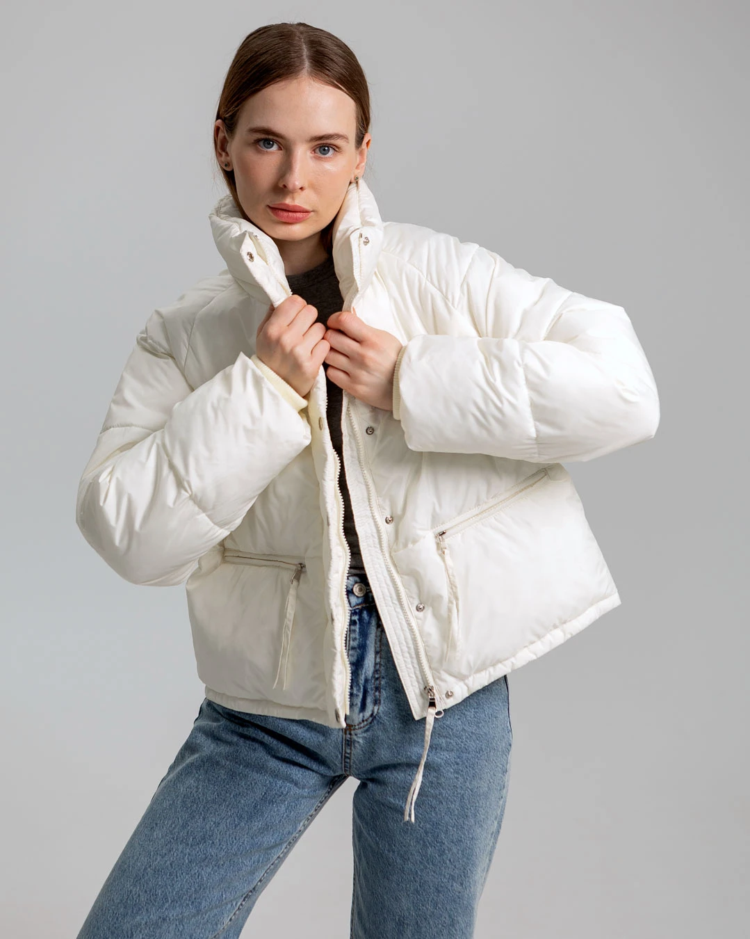 Демісезонна коротка куртка oversize молочна | 78403