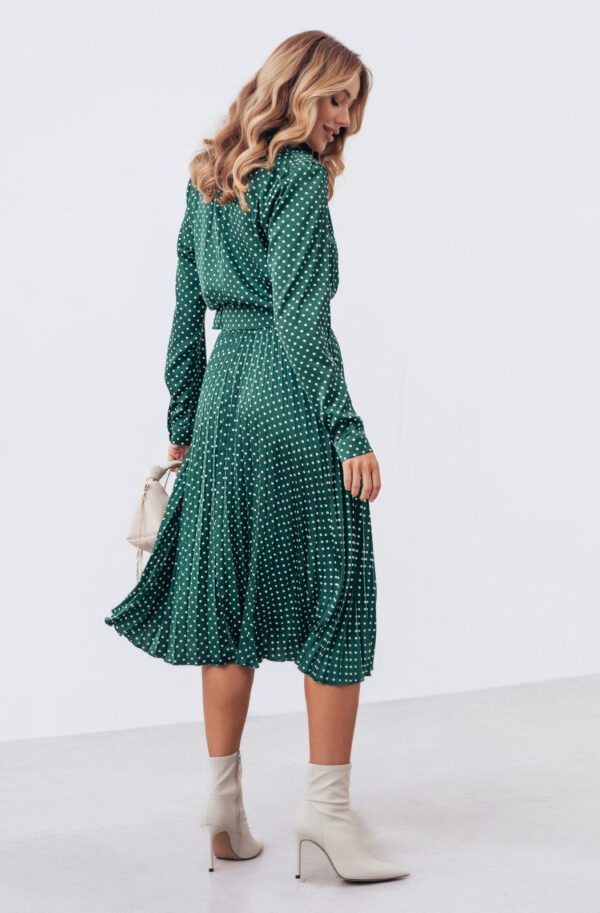 Плаття зелене плісе в принт горошок | 78981