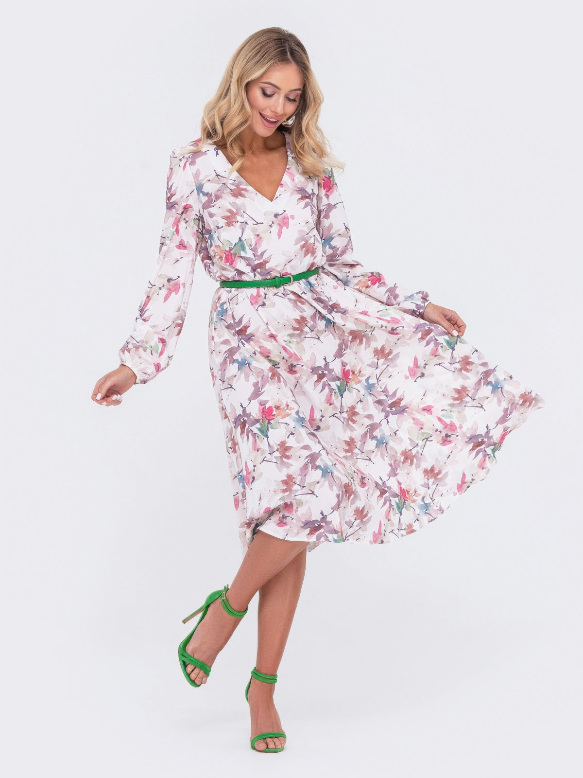 Сукня біла в принт Листя з легкого софту | 78930 Сукня біла в принт Листя з легкого софту | 78930